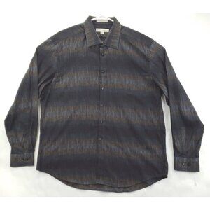 Pronto Uomo Shirt Mens 2XL Black Brown 100% Cotton Modern Fit Classic Button-Up